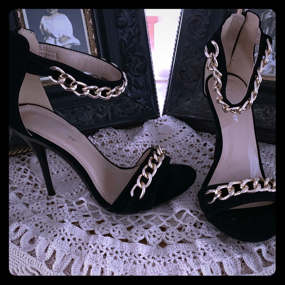 Black with Gold High heels